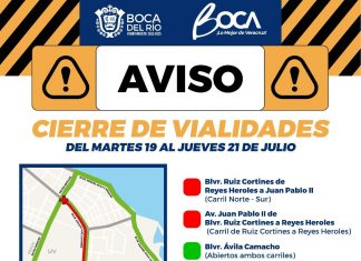 Cierre vial en el bulevar Ruiz Cortines y Juan Pablo II de Boca del Río por trabajos de la CAB