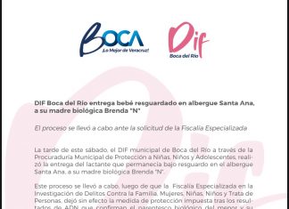 DIF Boca del Río entrega bebé resguardado en albergue Santa Ana, a su madre biológica Brenda “N”