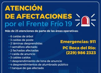 Atiende PC municipal de Boca del Río, afectaciones tras el paso del Frente Frío 19