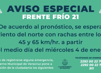 Aviso Especial por Frente Frío No. 21 en el Puerto de Veracruz