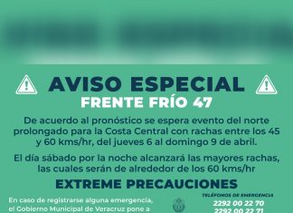 Aviso Especial por entrada del Frente Frío No. 47