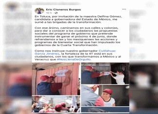 “Por instrucciones del gobernador de Veracruz, Cuitláhuac García Jiménez, nos trasladamos a apoyar a Delfina Gómez al Estado de México”: Eric Cisneros