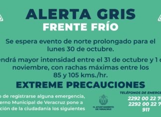 Alerta Gris por la entrada de Frente Frío en el Puerto de Veracruz