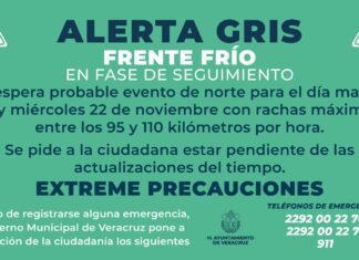 Alerta gris por frente frío en el Puerto de Veracruz