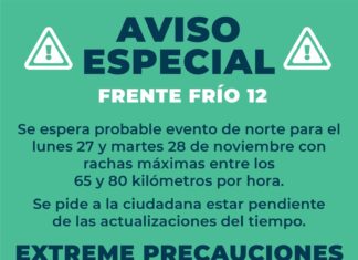 Aviso especial por Frente Frío No. 12 en el Puerto de Veracruz