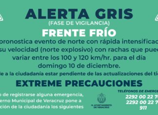 Alerta Gris (en fase de vigilancia) por Frente Frío en el Puerto de Veracruz