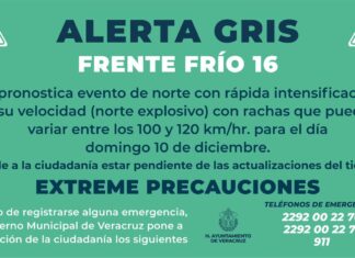 Alerta Gris por Frente Frío No. 16 en el Puerto de Veracruz