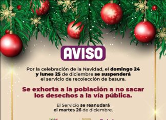Se suspenderá servicio de Limpia Pública 24 y 25 de diciembre