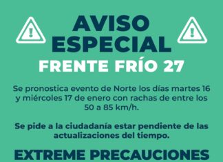 Aviso Especial por el Frente Frío No. 27 en el Puerto de Veracruz