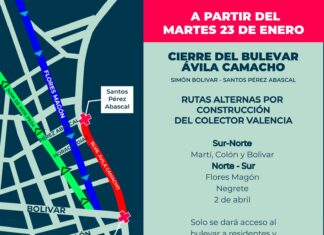 Cierre en bulevar Ávila Camacho, ambos sentidos, por el inicio de la obra de construcción del colector pluvial Valencia