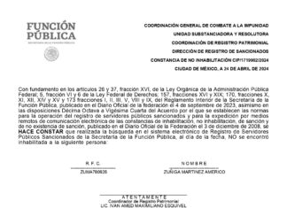 Américo Zúñiga no se encuentra inhabilitado: Secretaría de la Función Pública
