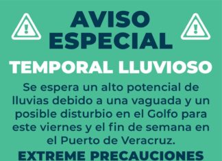 Aviso Especial por Temporal Lluvioso en el Puerto de Veracruz