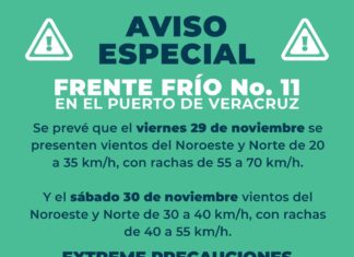 Aviso Especial por el Frente Frío No. 11 en el Puerto de Veracruz