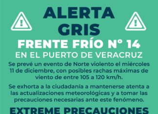 Alerta Gris por Frente Frío No. 14 en el Puerto de Veracruz