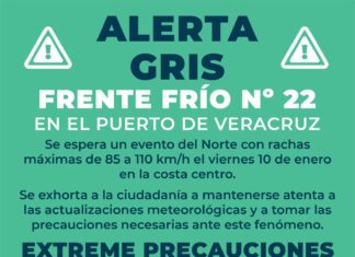 Alerta Gris por el Frente Frío No. 22 en el Puerto de Veracruz