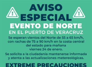 Aviso Especial por evento de Norte en el Puerto de Veracruz