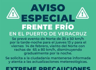 Aviso especial por el Frente Frío en el Puerto de Veracruz