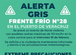 Alerta Gris por el Frente Frío No. 28 en el Puerto de Veracruz