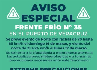 Aviso especial por el Frente Frío No. 35 en el Puerto de Veracruz