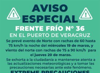 Aviso especial por el Frente Frío No. 36 en el Puerto de Veracruz