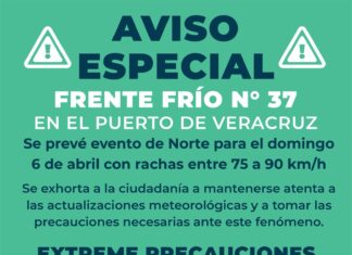 Aviso especial por el Frente Frío No. 37 en el Puerto de Veracruz