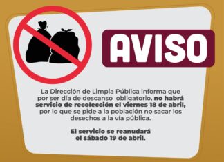 El viernes se suspende servicio de Limpia Pública