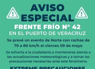 Aviso especial por el Frente Frío No. 42 en el Puerto de Veracruz