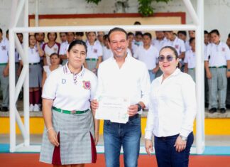 Entrega Alcalde JM Unánue cancha rehabilitada a la Secundaria General 6 Belisario Domínguez