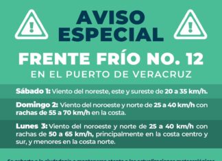 Aviso Especial por el Frente Frío No. 12 en el Puerto de Veracruz