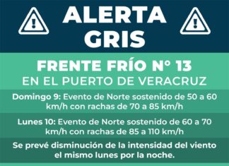 Alerta Gris por la entrada de Frente Frío No. 13 en el Puerto de Veracruz