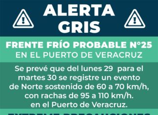 Alerta Gris por el Frente Frío (probable No. 25) en el puerto de Veracruz