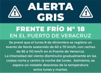 Alerta Gris por el Frente Frío No. 18 en el Puerto de Veracruz